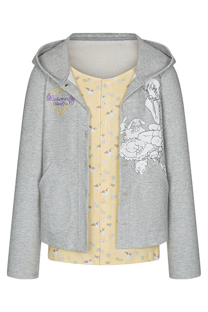 Frog Layered-Look Hooded Cardigan
