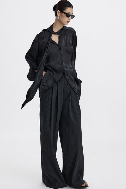 Pleated Tie Neck Shirt