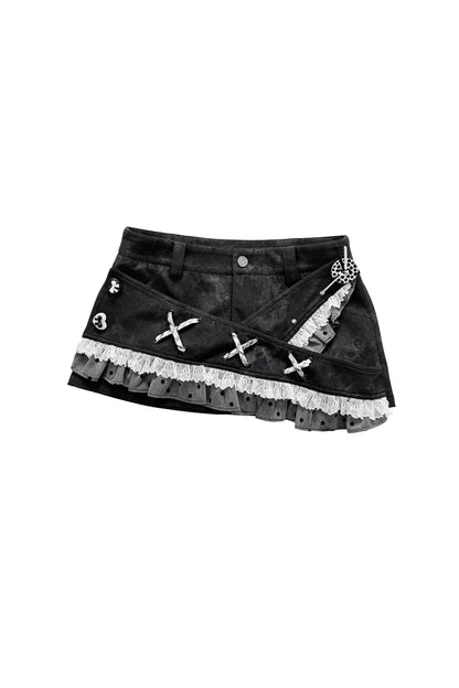 Vintage Leather Lace Skirt