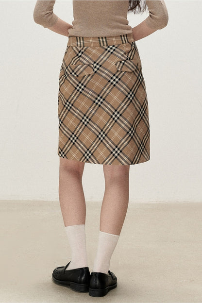 Milk Brown Plaid Napoleon Button Skirt