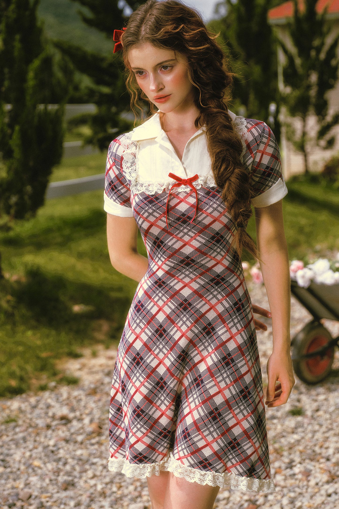 Plaid Contrast Lapel Dress