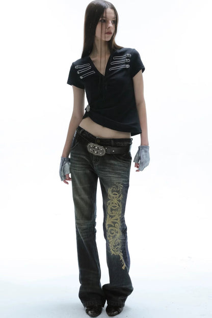 Distressed Baroque Flared Jeans