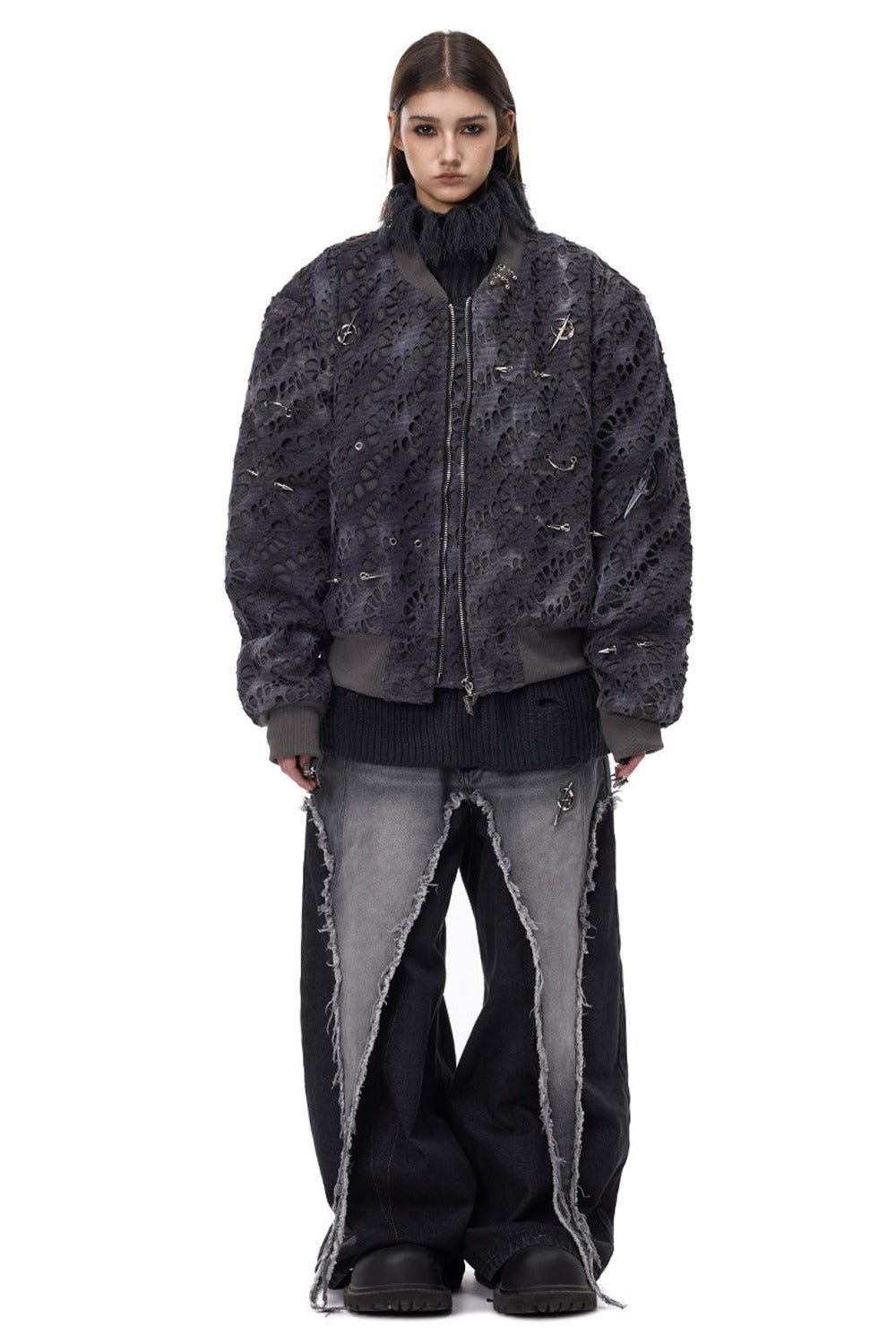 Y2K Rivet Honeycomb Bomber Jacket