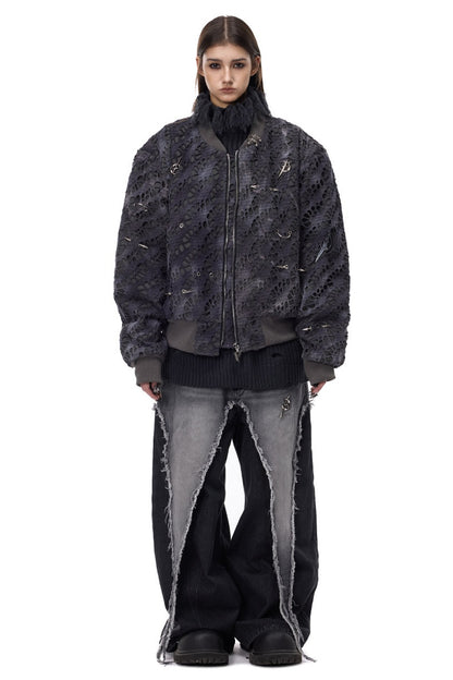 Y2K Rivet Honeycomb Bomber Jacket