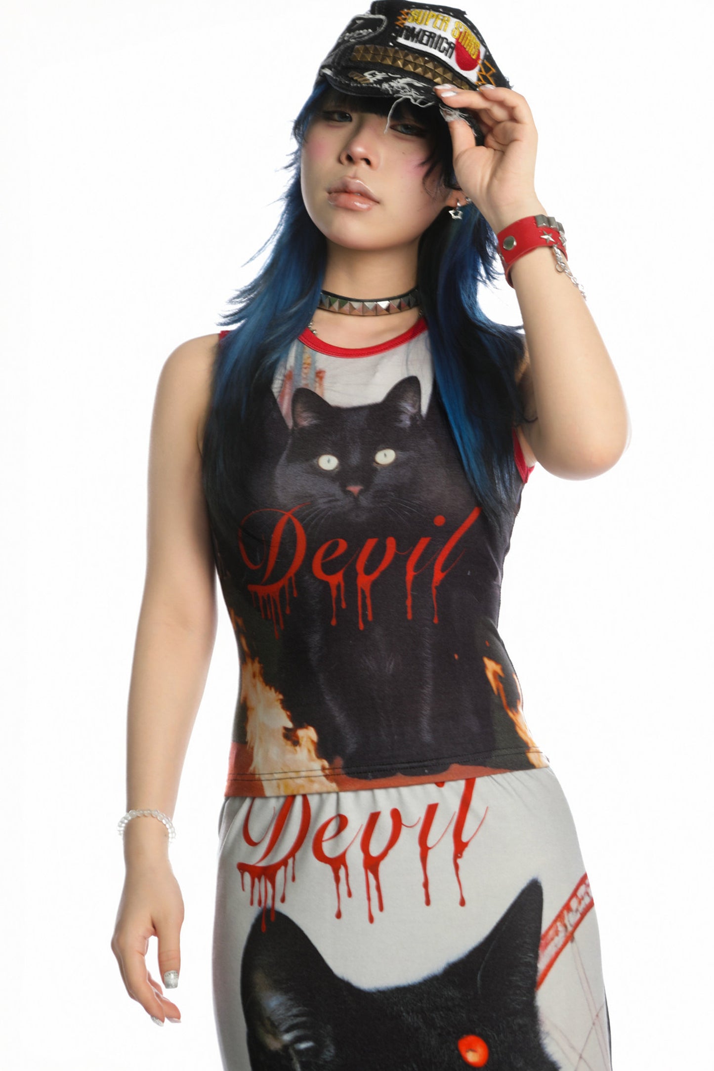 Y2K Devil Cat Print Sleeveless Tank Top
