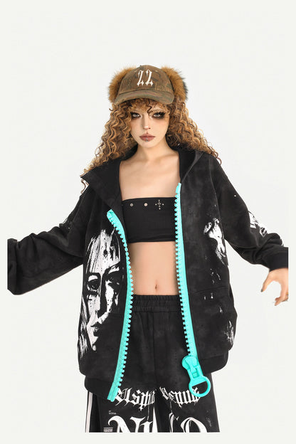 Loose Zip Hoodie Jacket and Sweatpants Set-Up