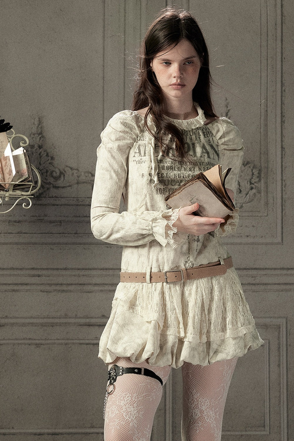 Beige Long Sleeve Halter Dress
