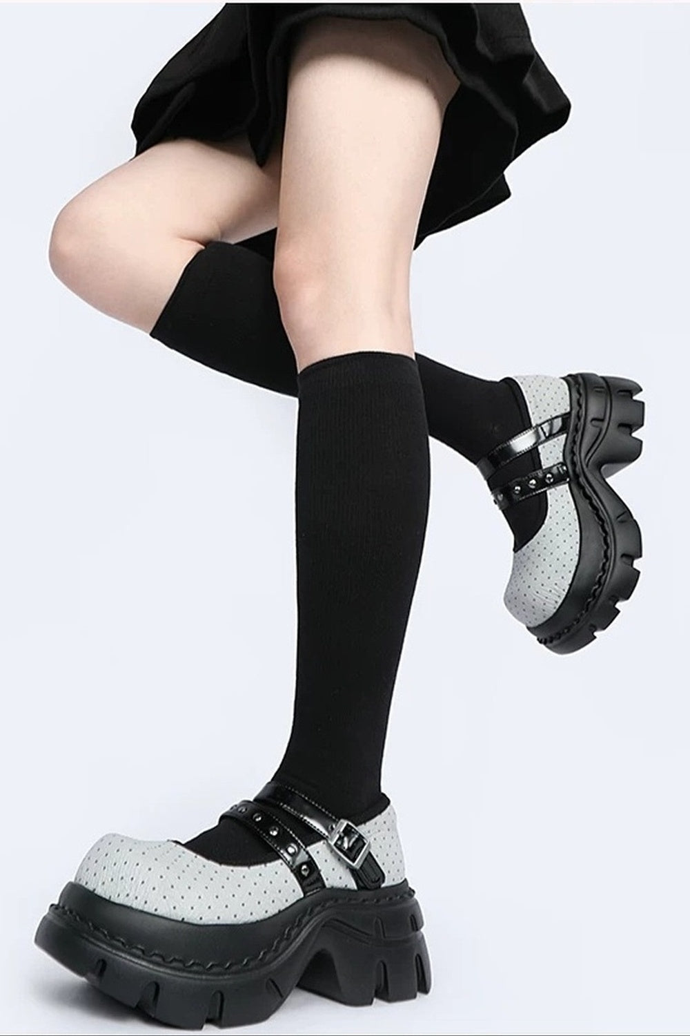 Polka Dot Textured Mary Jane Platform Shoes