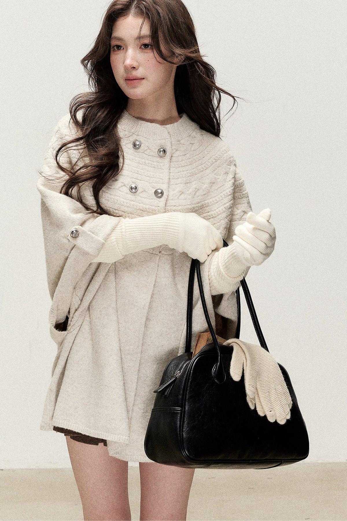 Double-Breasted Cape Design Cardigan