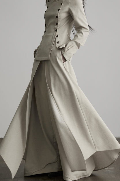 French Linen Blend Layered-Look Wide-Leg Pants