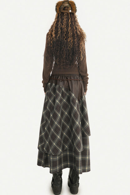 Asymmetrical Plaid Drawstring Skirt