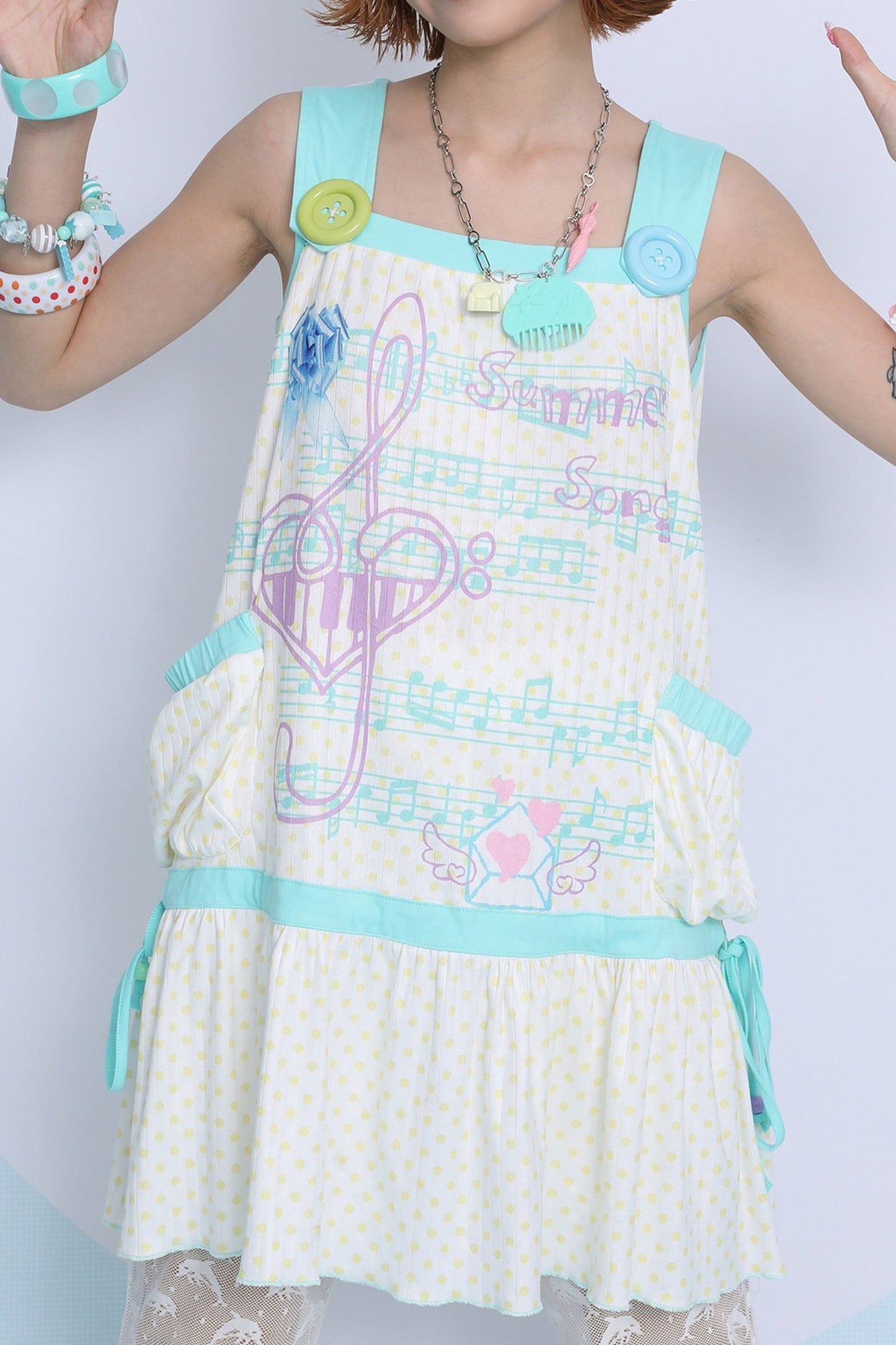 Y2K Music Print Layered-Look Vest Dress