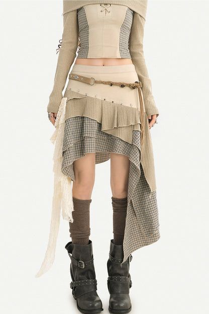 Layered Patchwork Asymmetrical Skirt