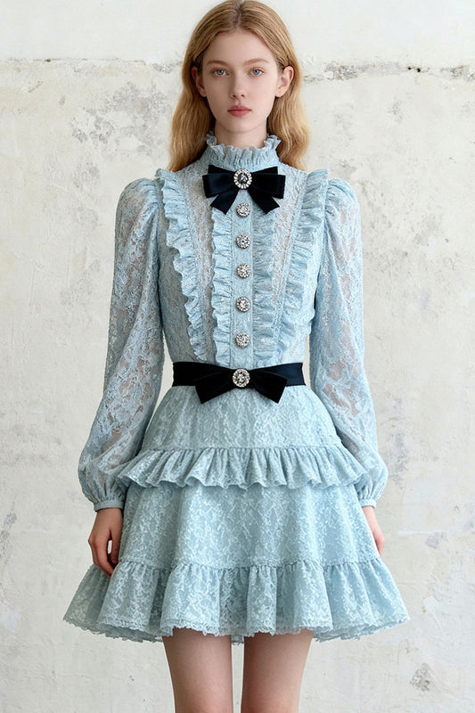 Ruffle Stand Collar A-Line Dress