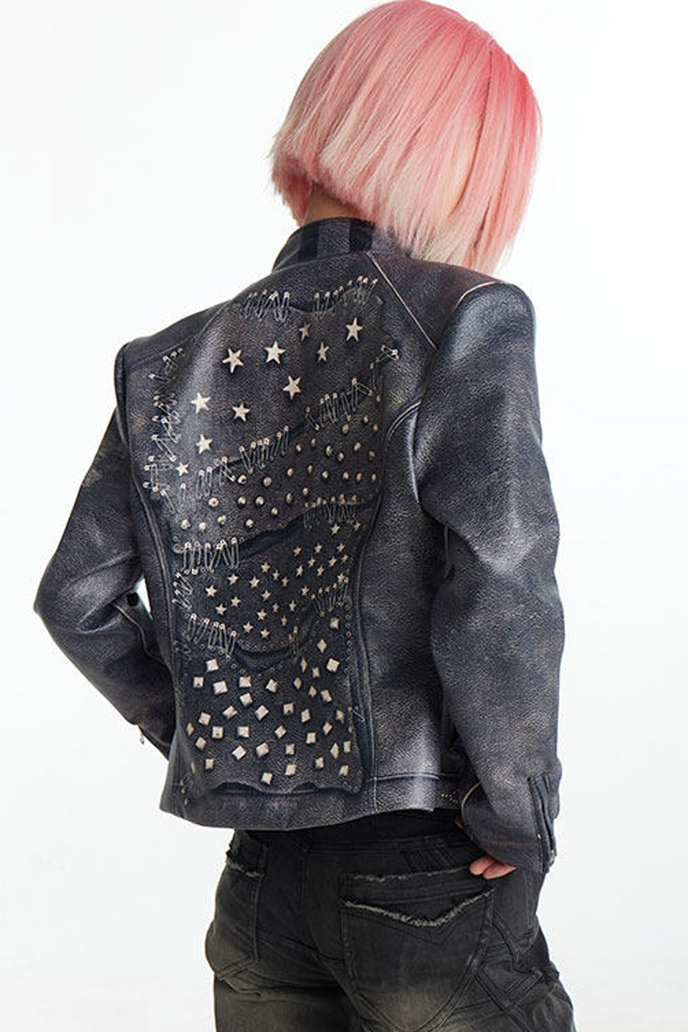 Distressed Punk Biker Leather Jacket