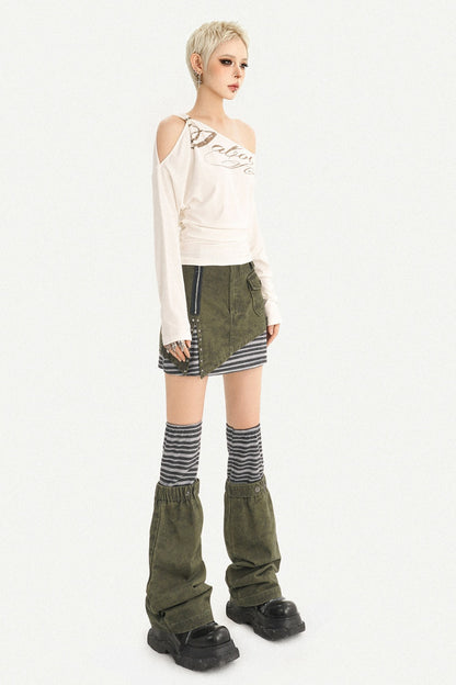 Off-Shoulder Letter Print Long-Sleeve T-Shirt
