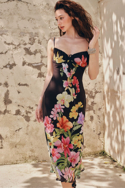 Trägerkleid mit tropischem Blumenprint