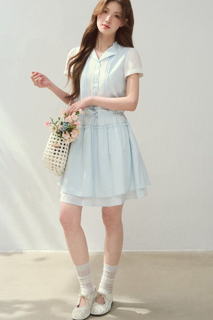 Sea Salt Blue Lyocell Layered Shirt Dress
