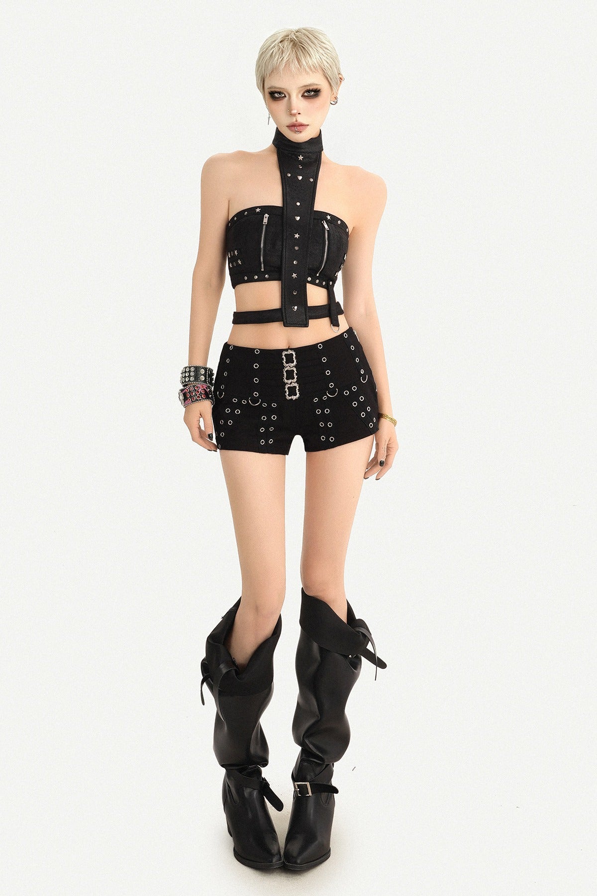 Punk Style Studded Shorts