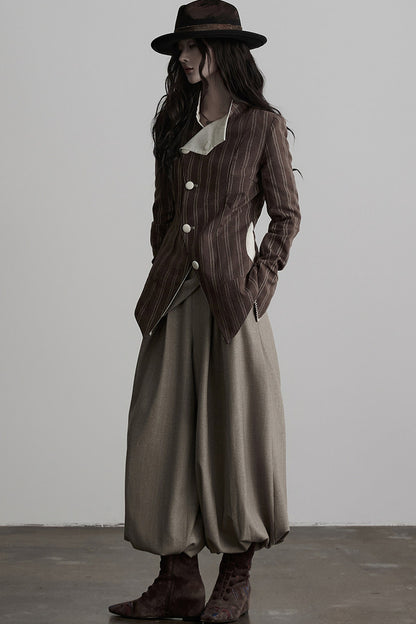Striped Deconstructed Folded Waist Lantern Pants