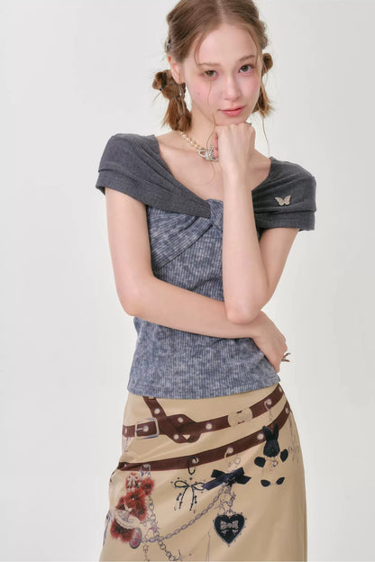 Retro Floral Knot Dark Gray T-Shirt