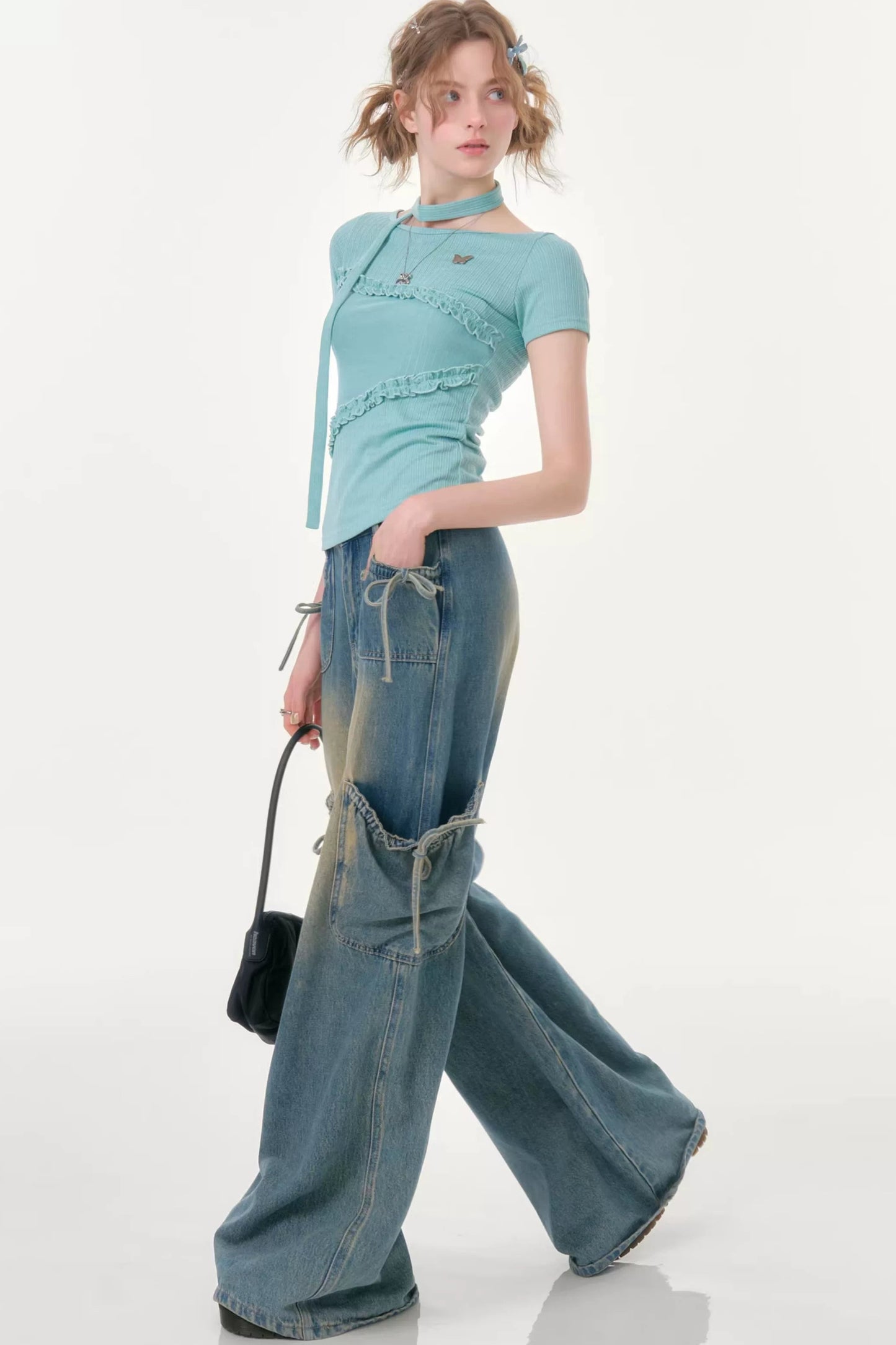 Misty Pleats Lace Ruffle T-Shirt
