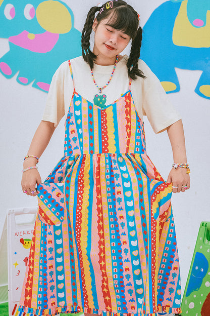 Kindergarten Paradise Print Suspender Dress
