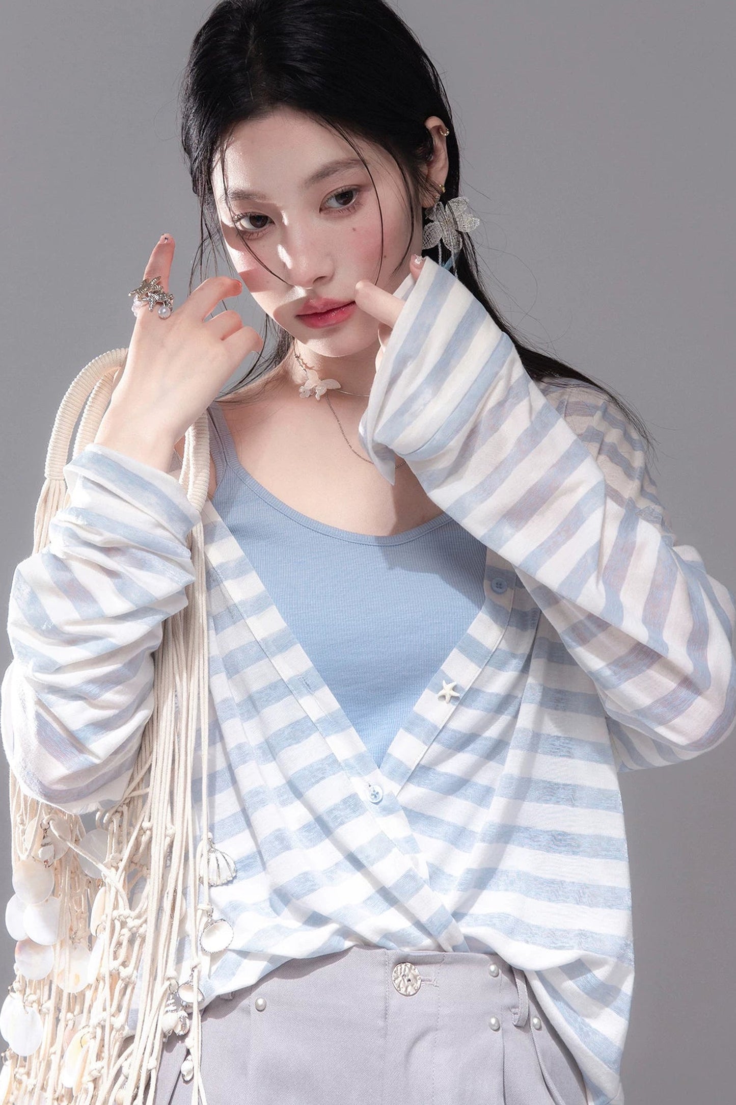 Sea Salt Striped Lyocell Cardigan Set