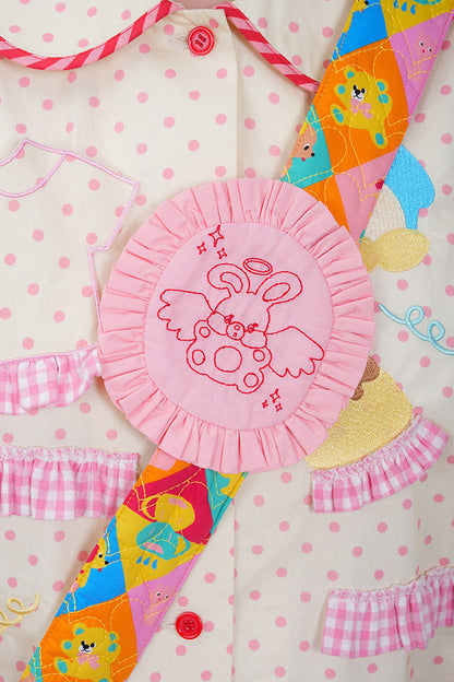 Pink Bunny Angel Embroidered Brooch