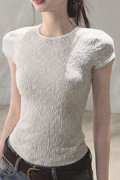 Lace Splice Short Sleeve Top