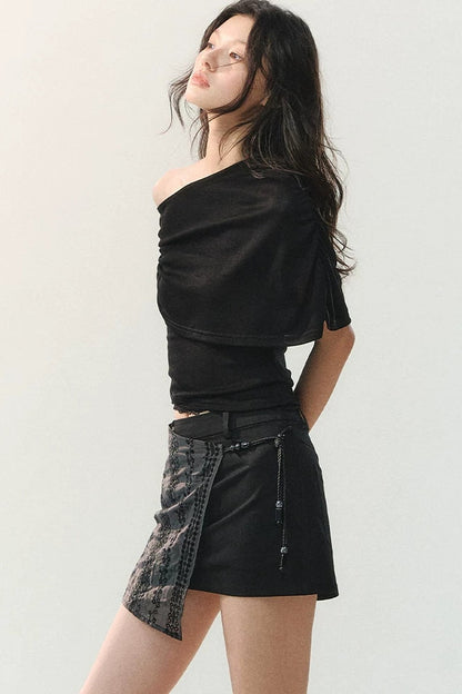 Ink Pleated Lace T-Shirt