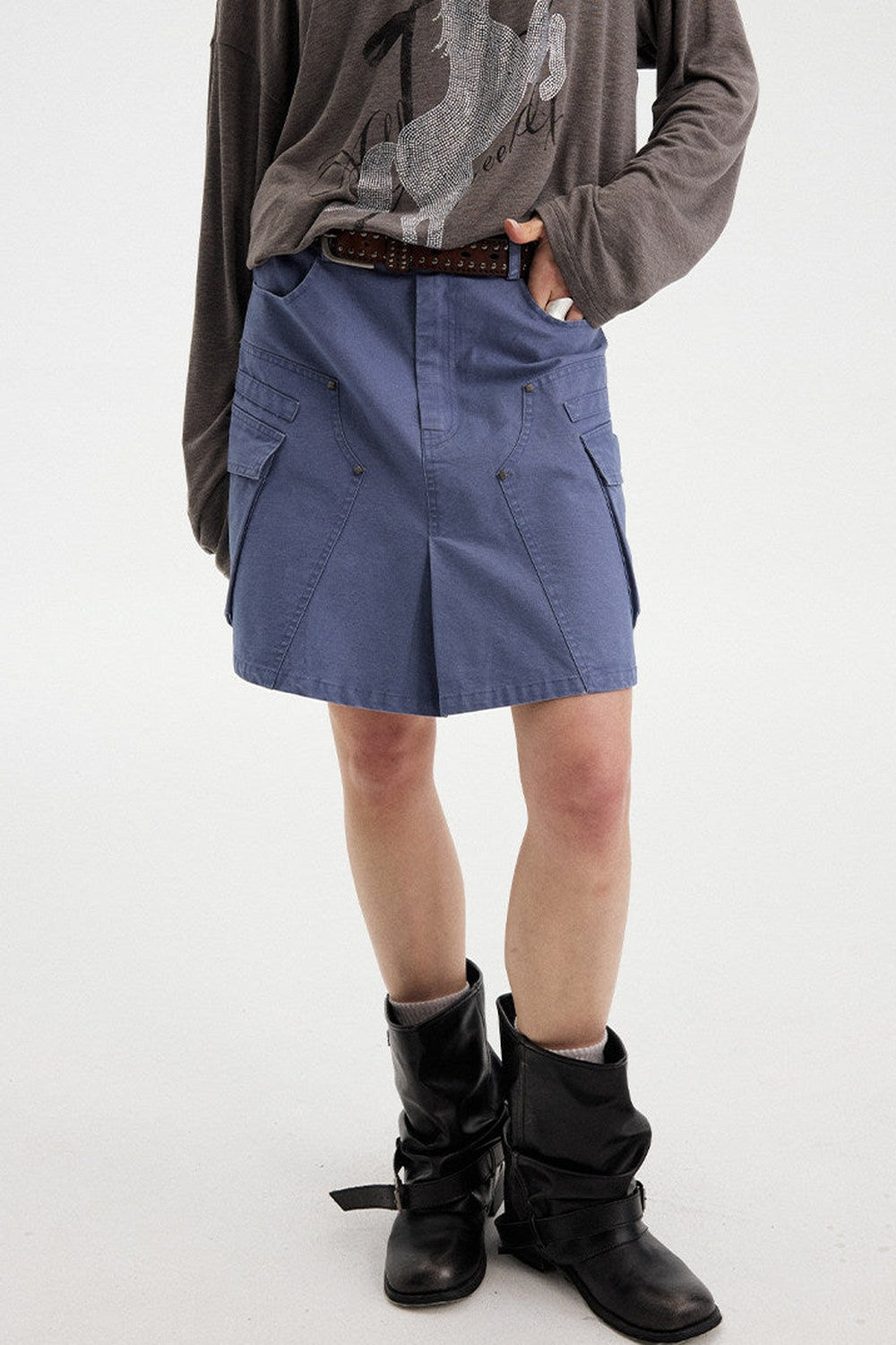 Washed Coffee Cargo A-Line Skirt