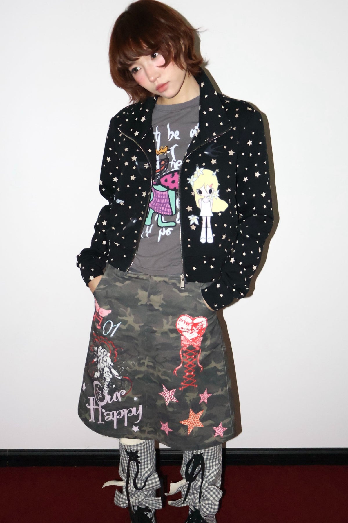Original Illustration Short Sweatshirt Jacket