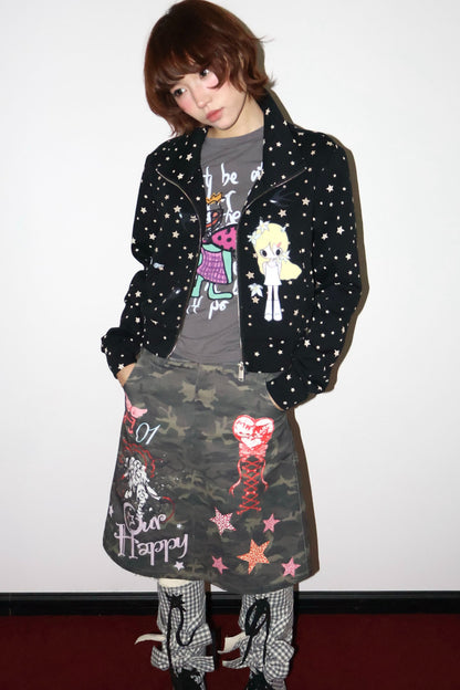 Original Illustration Short Sweatshirt Jacket