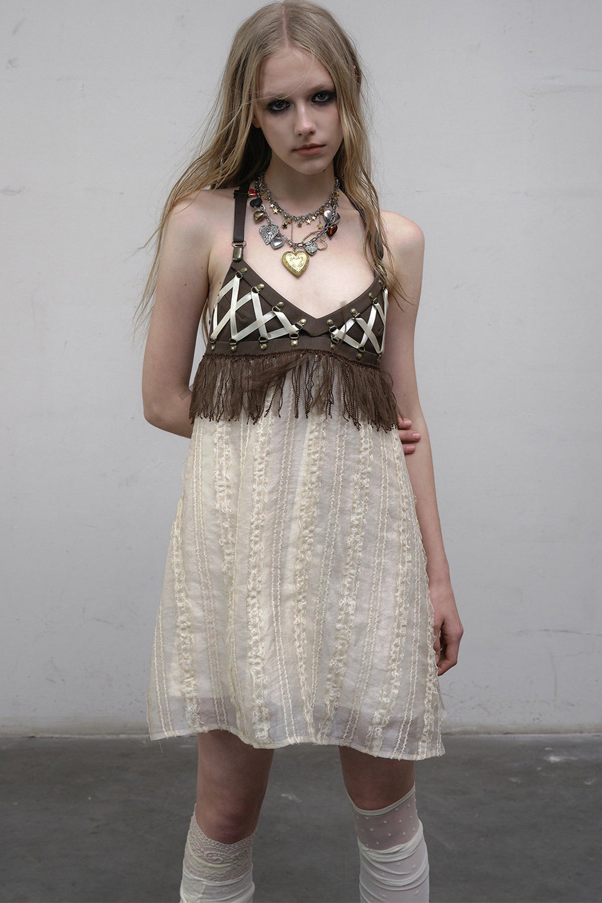 Fringe Leather Strap Camisole Dress