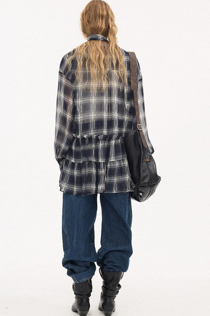 Drop Shoulder Plaid Blouse