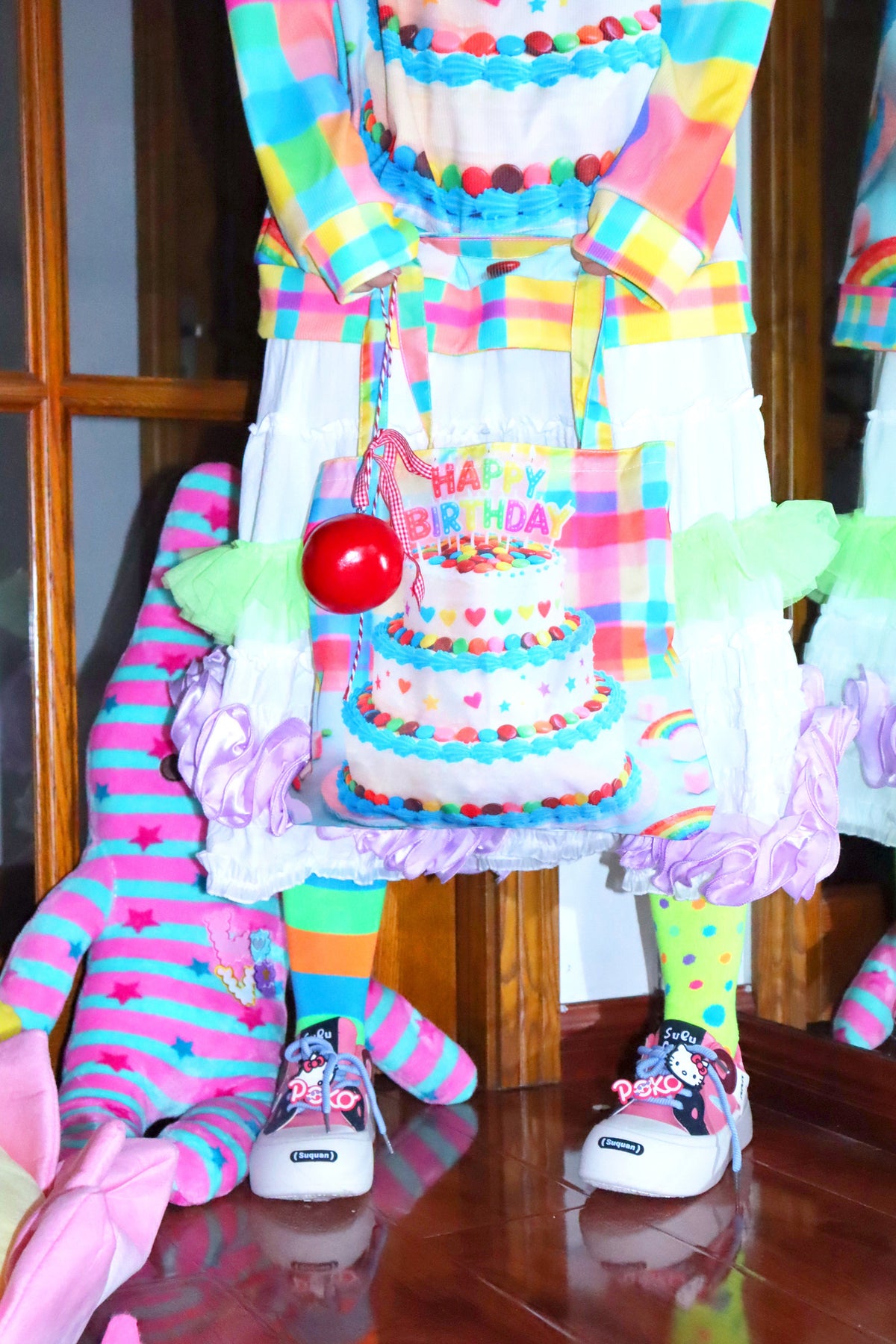 Happy Birthday Plaid Patchwork Canvas Shoulder Bag
