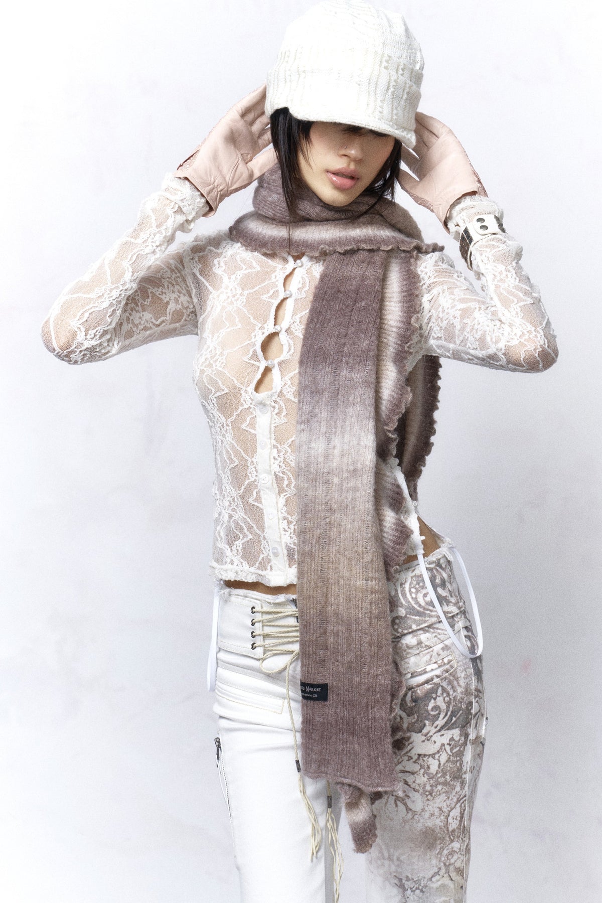 Gradient Ruffled Wool Scarf