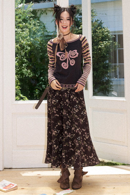 Butterfly Jacquard Striped Sweater
