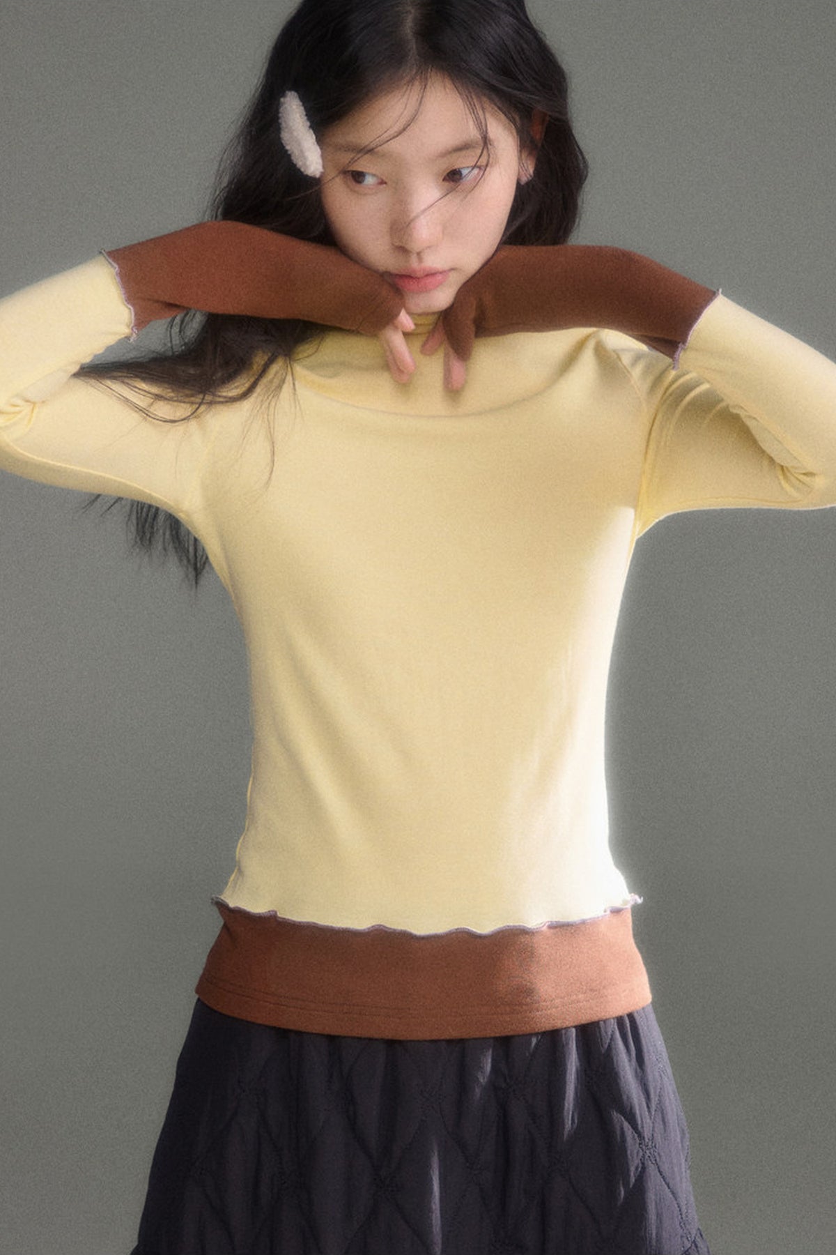 Wool Blend Color-Block Knit Top