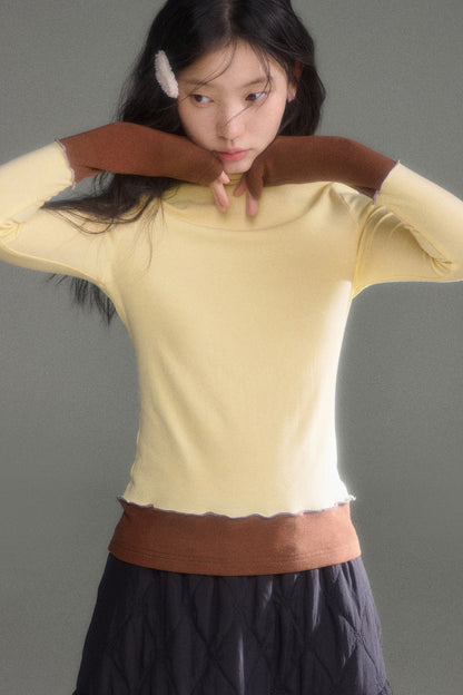 Wool Blend Color-Block Knit Top