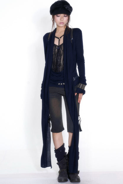 Cross-Neck Tencel Knit Mesh Spliced Long-Sleeved Top