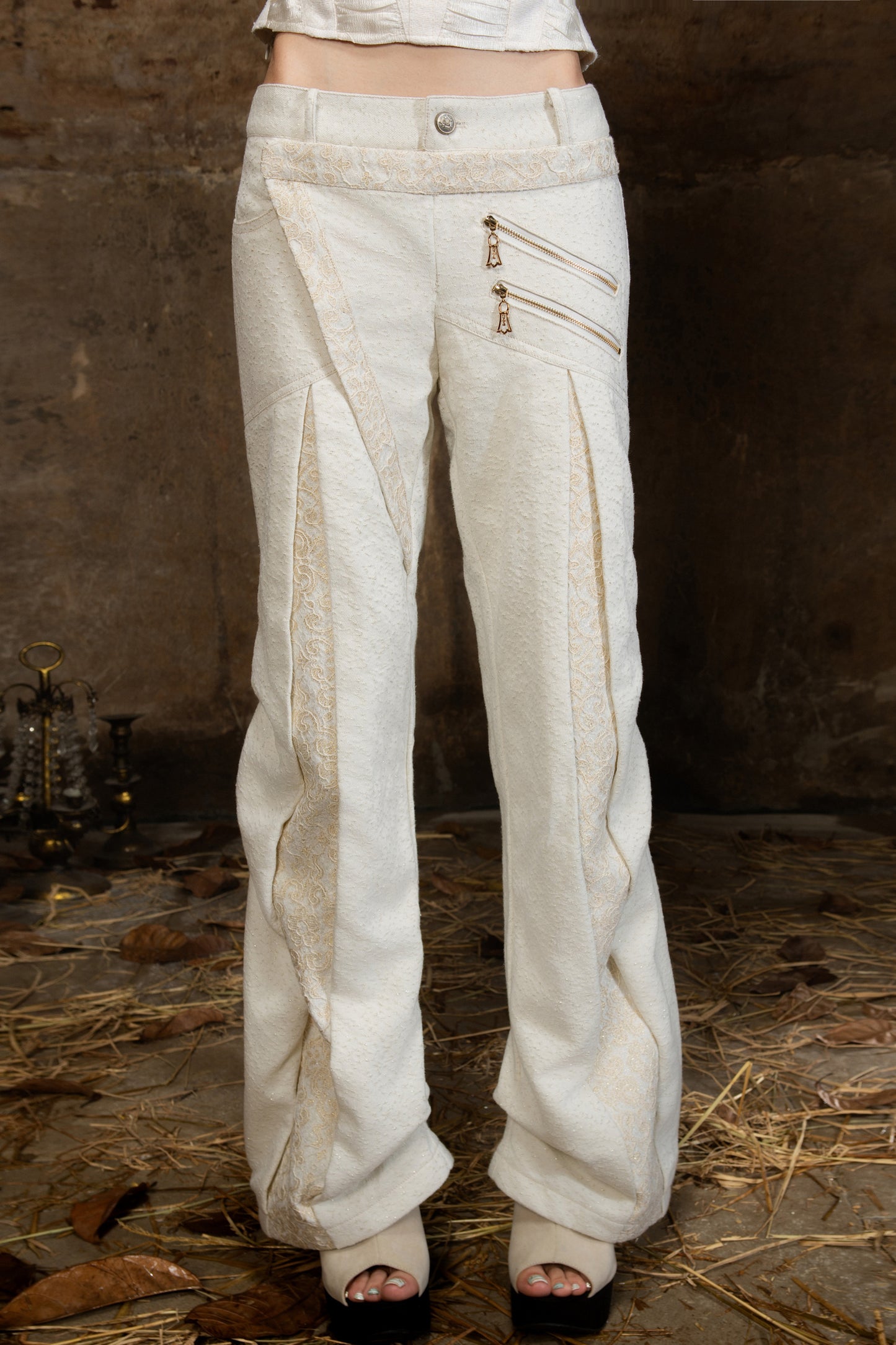 Double Waistband Lace Patchwork Pants