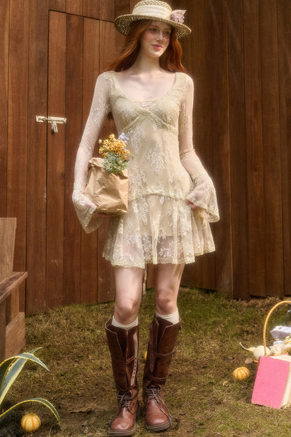 3D Vine Relief Cotton Lace Dress