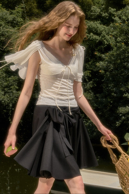 Cape-Style Short-Sleeve Top and Dress Set-Up