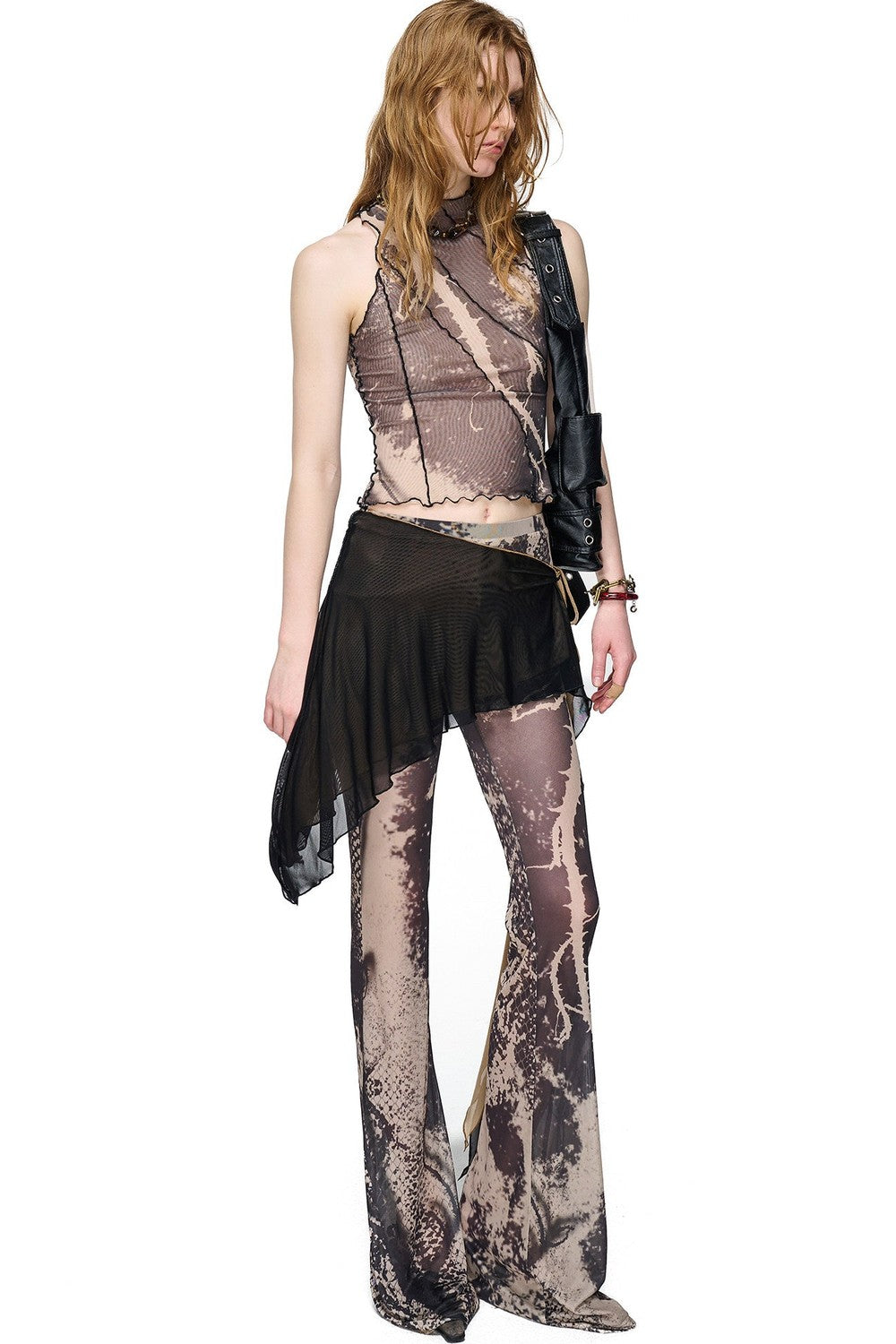 Mesh Printed Ruffled Tank Top