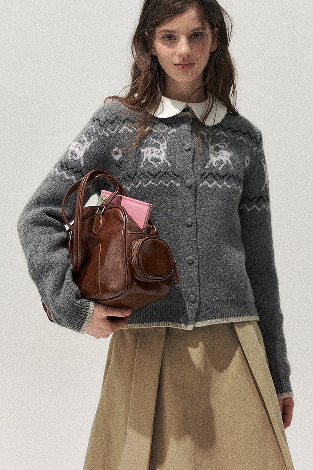Deer Fair Isle Knit Cardigan