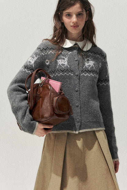 Deer Fair Isle Knit Cardigan