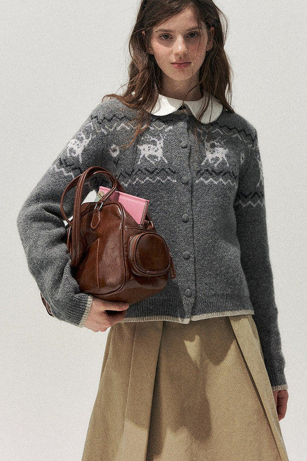 Deer Fair Isle Knit Cardigan