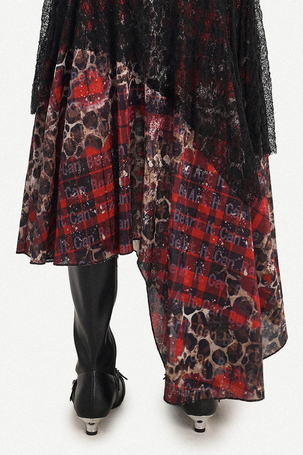 Dark Red Plaid Mesh Skirt and Top Set